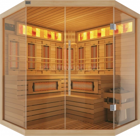 Четырехместная угловая комбинированная сауна Luxury из кедра